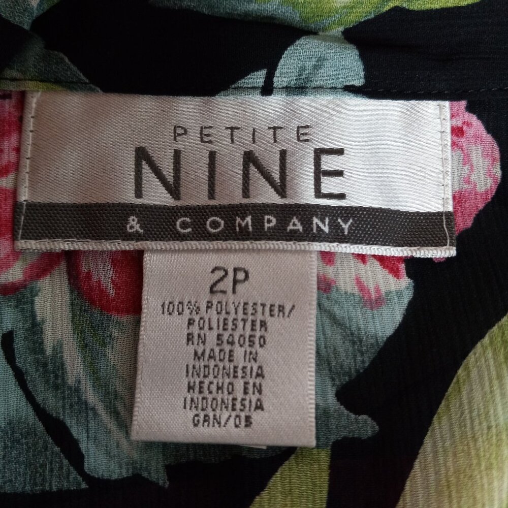 Nine & Company 2P Petite Blouse Cami Floral Button Front Sheer Black Pink NEW - Picture 8 of 9